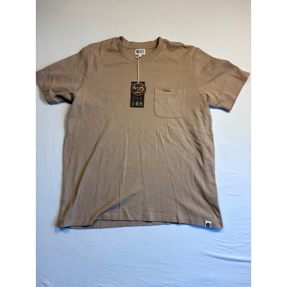 Happy Earth Men's Organic Cotton Pocket T Shirt Tan Crew Neck Large